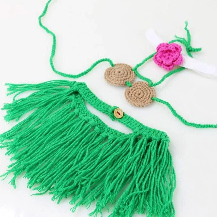 Pet Apparel Cat Bikini Headwear Straw Skirt Handwoven Wool Cat Collar Headwear 3-piece Set Pet Clothes Costume Puppy Clothes
