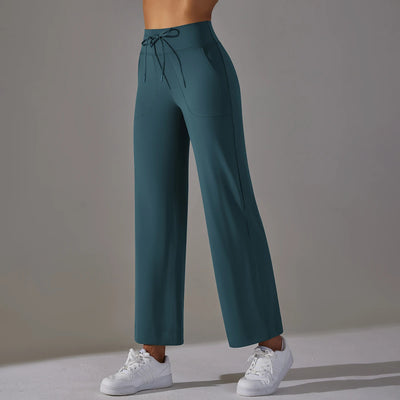 Wide Leg Pants With Pockets Women's Loose Yoga High Waist Legging Drawstring Outdoor Casual Jogging Gym Sports Flare Pants