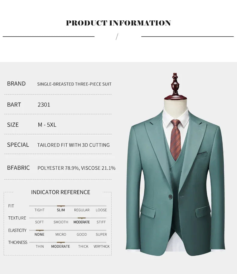 Italian Business Gentleman Slim Suit, Groom Wedding Blazers, Men's Blazers, Italian Costume, Sizes M to 5XL