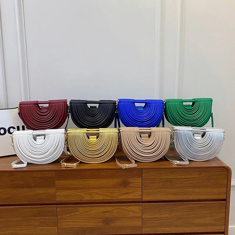 Handbags for Women 2025 New Gold Luxury Designer Brand Handwoven Noodle Bags Rope Knotted Pulled Half Moon Silver Evening Clutch