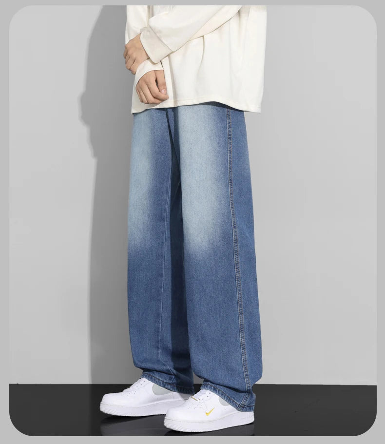 Men Designer Jeans Autumn New Embroidered Label Gradient Fashion Trousers Denim Male Korean Wide Straight Casual Pants