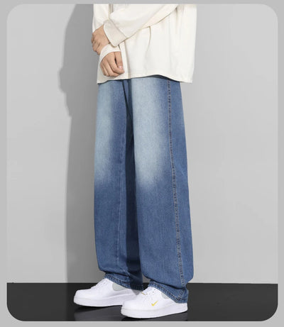 Men Designer Jeans Autumn New Embroidered Label Gradient Fashion Trousers Denim Male Korean Wide Straight Casual Pants