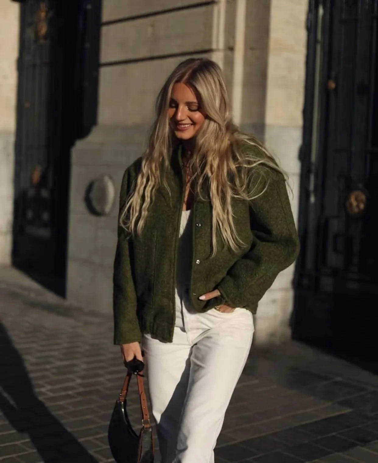 Woman's Oversized Bomber Jacket Autumn New Round Neck Long Sleeve Pocket Hidden Button Loose Jackets Coat Female Outerwear