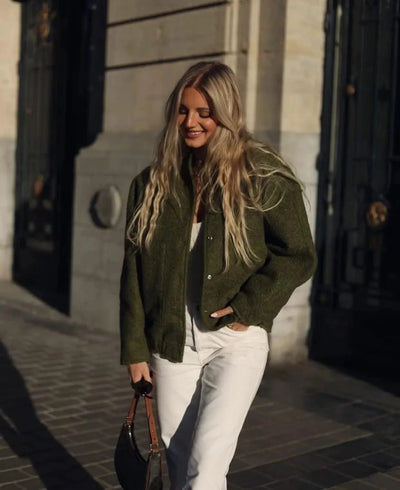 Woman's Oversized Bomber Jacket Autumn New Round Neck Long Sleeve Pocket Hidden Button Loose Jackets Coat Female Outerwear