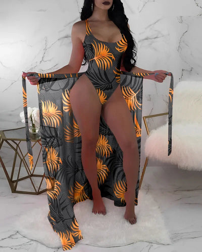 2024 New Summer Bikinis Set Sexy Backless Print Bikinis 3 Piece Set Women Smock Split Swimsuit High Waist Vacation Beach Bikinis