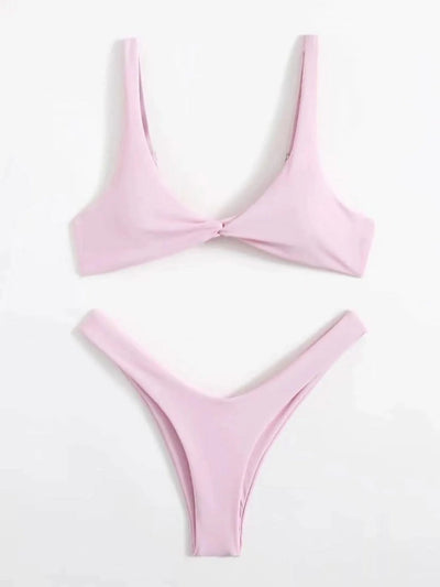 OIINAA Bathing Suit Women Solid Sexy Swimsuit Bow Tie Drawstring Lace Up Summer Bikini Set Two-pieces Beachwear Thong Biquinis
