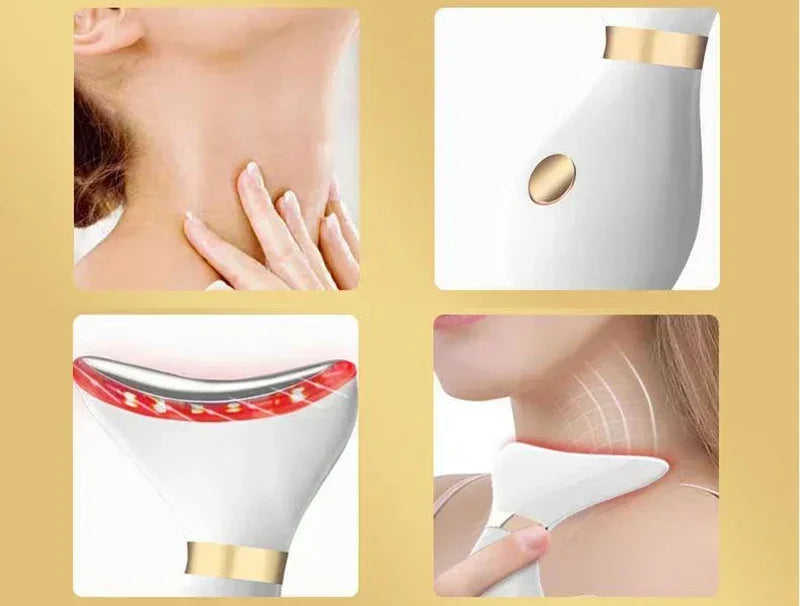 LED three-color light neck facial lifting beauty device vibration massager skin tightening anti-wrinkle removal double chin