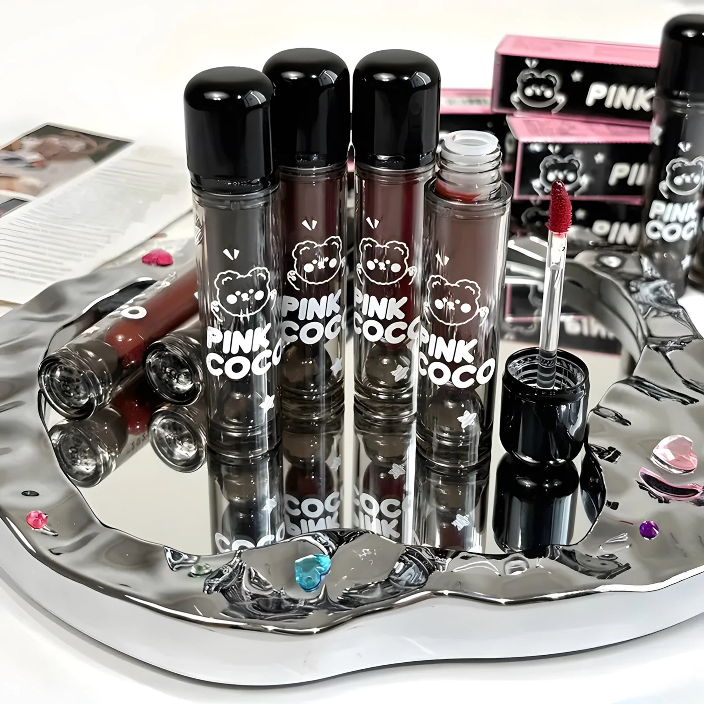 Adorable Bear Mirror Lip Glaze - Long-Lasting, Non-Fading, Hydrating Liquid Lipstick with Watery Texture - Luxurious Glossy Shin