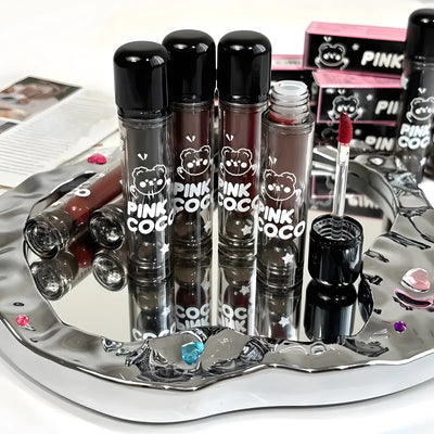 Adorable Bear Mirror Lip Glaze - Long-Lasting, Non-Fading, Hydrating Liquid Lipstick with Watery Texture - Luxurious Glossy Shin