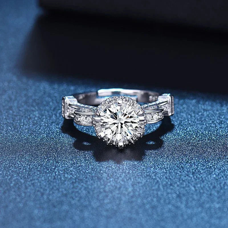 Women Fine Jewelry Round AAA Cubic Zirconia Flowers Adjustable Rings 925 Sterling Silver Fashion Rhinestone Wedding Finger Ring