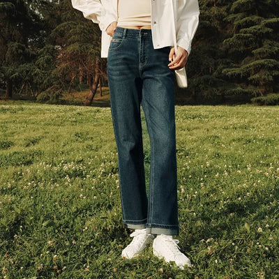 Semir 2023 Women Jeans Autumn New Rolled-edge Straight-leg Pants Slimming Trousers for Women