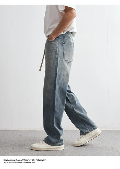 Men's Japanese Retro Jeans 2025 Summer New Fashion Personality Straight Elastic Waist Straight Jeans Loose Casual Jeans Pants