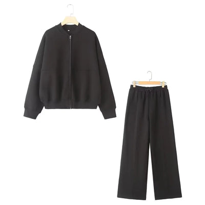 Tracksuits Set Woman 2024 Winter Cotton Solid Women's Suits Wide Baggy Pants Sportswear Women Sweater 2 Piece Set Women Outfits