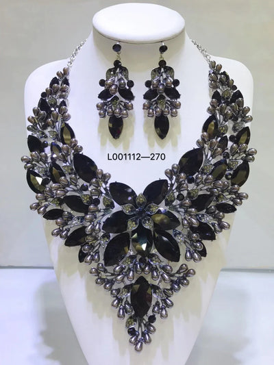 Women Luxury Necklaces Set Wedding Delicate Fashion Jewelery Set Crystal Rhinestone Earrings Jewelry Sets