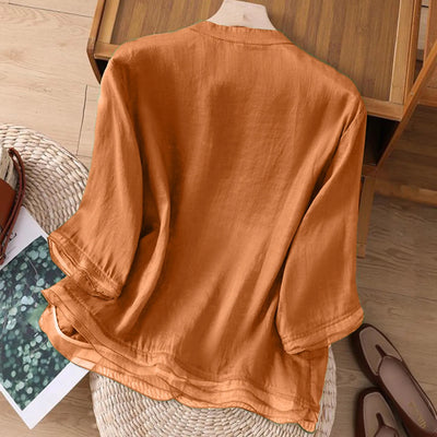 3/4 Sleeve Cotton Linen Shirts For Women 2025 Summer Boho Retro Embroidered Tops Dressy Casual Trendy Vacation Blouse Y2K Tops