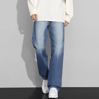 Men Designer Jeans Autumn New Embroidered Label Gradient Fashion Trousers Denim Male Korean Wide Straight Casual Pants