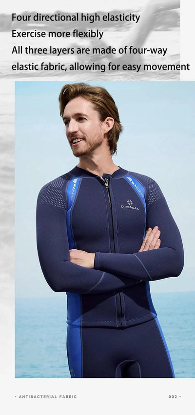 2025 New Men Women Wetsuit Top 3mm Neoprene Wetsuit Jacket Long Sleeve Front Zipper Swimsuit Surfing Diving Tops for Water Sport - Elanique