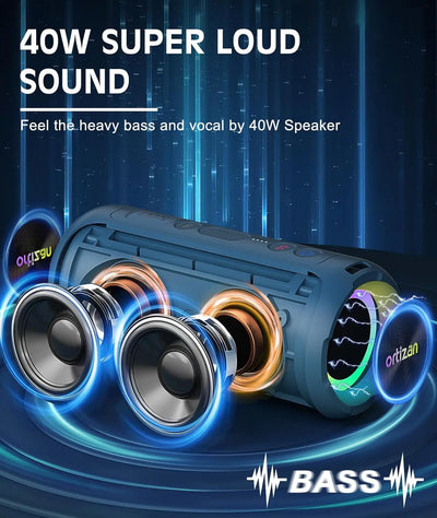 Bluetooth Speaker Wireless,IP67 Waterproof Portable Speaker with Lights,40W Loud Stereo Sound, TWS Pairing, BT5.3, Camping/Home