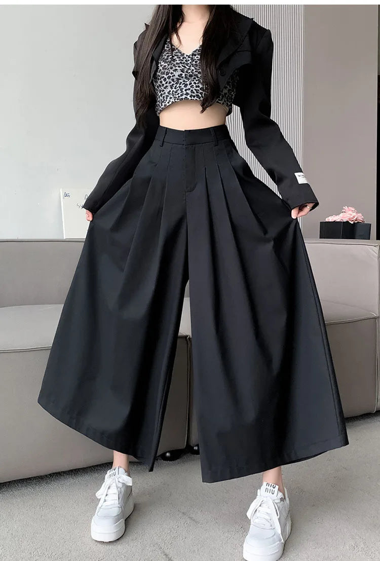Oversize Wide Leg Pants For Women Gathered Waist Spliced Ruched Casual Solid Long Trousers Female Clothing Summer