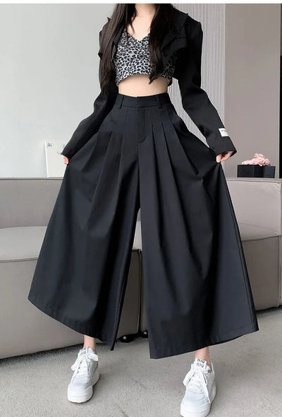 Oversize Wide Leg Pants For Women Gathered Waist Spliced Ruched Casual Solid Long Trousers Female Clothing Summer
