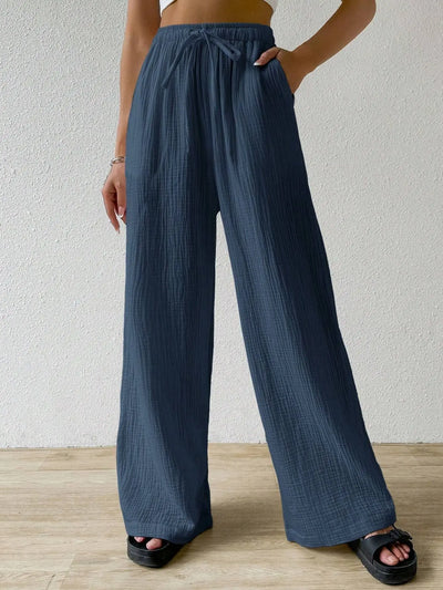 Wide Leg Floor Length Pants Women Drawstring Pant Loose Y2k Streetwear Capris Pockets Casual Sports Summer High Waist Basics