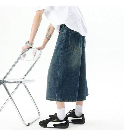 Trendy High-Waisted Wide-Leg Cropped Jeans for Men 2025 Summer Casual Stretch Denim Capri Pants Comfort Fit & Stylish Outfit 8XL