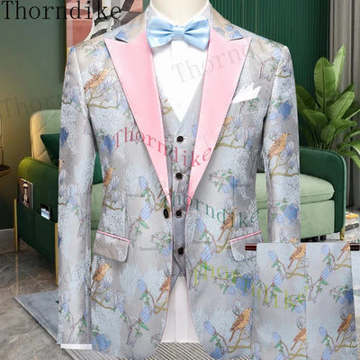 Thorndike Hot Sell Khaki Plaid Custom Made Classic Groom Tuxedo Groomsmen Best Man Suit Wedding Men's Blazer+Vest+Pants Costume