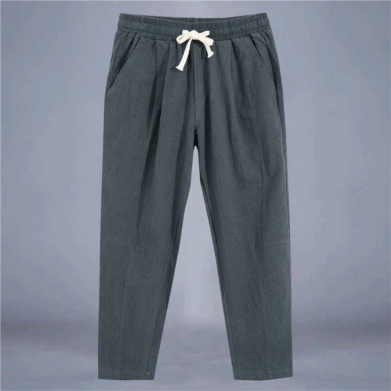 Men's Trousers Cotton Linen Fashion Casual Pants Solid Color Breathable Loose Shorts Straight Drawstring Pants Streetwear Men