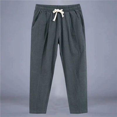 Men's Trousers Cotton Linen Fashion Casual Pants Solid Color Breathable Loose Shorts Straight Drawstring Pants Streetwear Men