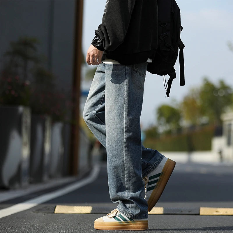 2025 New Men's Baggy Casual Jeans Male High Street Straight Leg Denim Pants American Classic Retro Autumn Casual Long Trousers