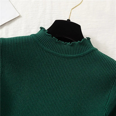 Mock Neck Clothes Knitted Woman Sweaters Pullovers Autumn Winter Basic Women's Jumper Slim Somen's Sweater Pull Long Sleeve
