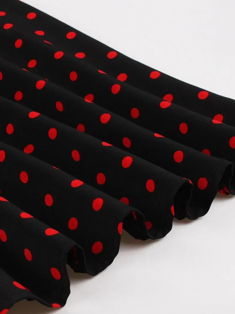 2025 New Women Party Dress Dot Print Sleeveless A Line 50s Evening Gowns Red A-line Tight Waist Prom Banquet Summer Midi Dress
