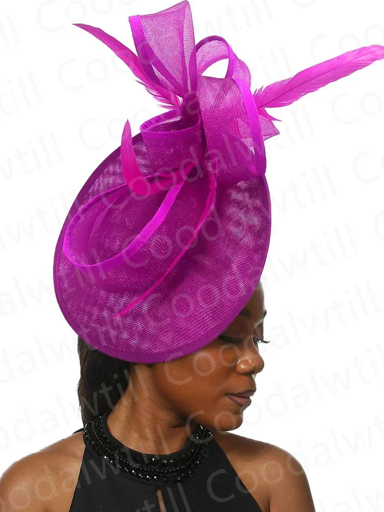 Royal Ascot Red Hair Fascinator Veils Hat Women Church Wedding Fascinaors Hat Headband Feather Derby Headpiece Ladies Chapeau