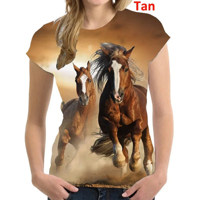 Fashion 3D Printing T Shirt Animal horse Women Funny Short Sleeved Tees Women Tops Pullover Tee