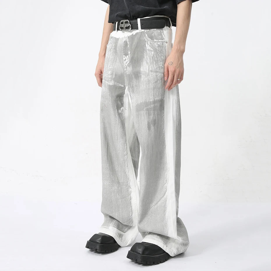 Men's White Baggy Jeans Dirty Printed Grunge Y2K Loose Straight Denim Pants Harajuku Oversized Streetwear Jeans Trousers Male