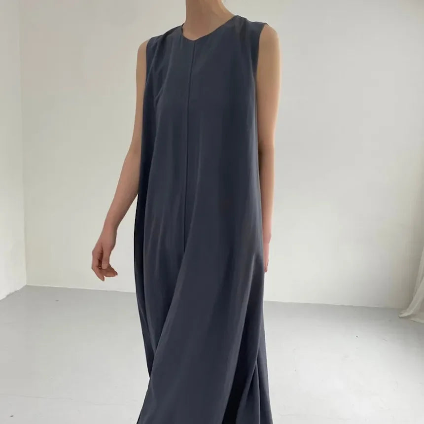 REALEFT Summer Women Maxi Dress 2024 New Solid Color Elegant Pockets Loose Waist Sleeveless Casual Summer Dresses Female