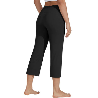 Women  Elastic High Waist 3/4 Pant Casual Active  Fit Wide Capris Leg Pants Trousers With Pockets Pants Woman брюки женские