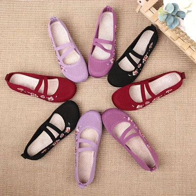 women's shoes Slip-on Flat Embroidered Shoes, Soft Sole Elastic Mom Shoes - women's summer shoes free shippiing shoes