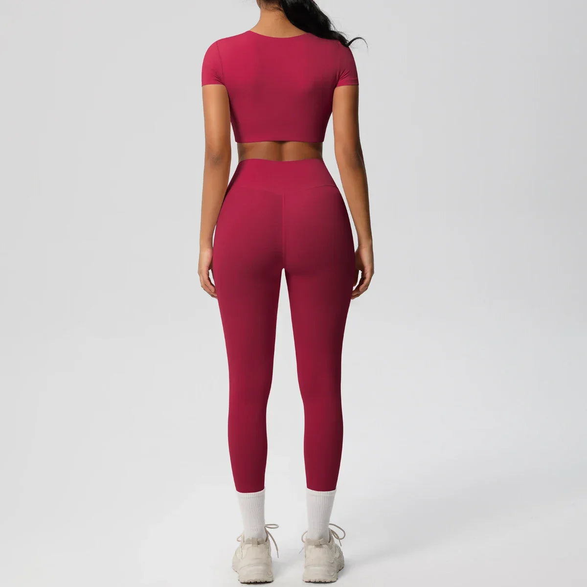 Yoga Set 2 Pieces Women Tracksuits Workout Sportswear Gym Clothing Fitness Short Sleeve With Padded High Waist Leggings Suits
