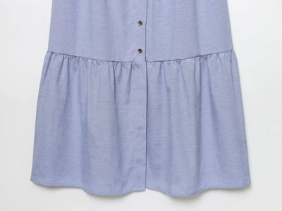 Women's Midi Dresses New Summer 2025 Blue Sleeveless Blend Midi Dress Belt Linen Blended Midi Dress Casual V Neck Dress