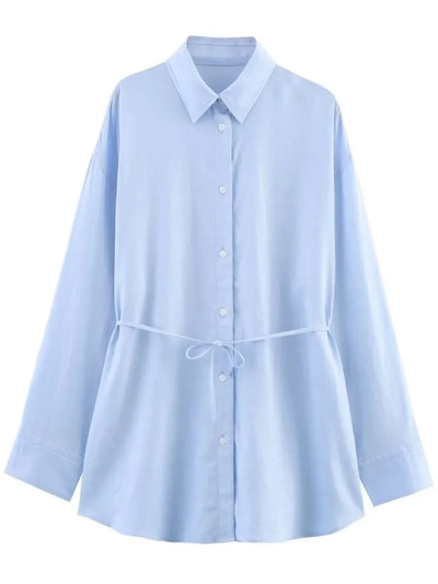 White Shirt For Women Fashion Cotton And Linen Loose Lace Up Blouse Spring Summer 2025 New Long Sleeve Simple Casual Shirts Lady