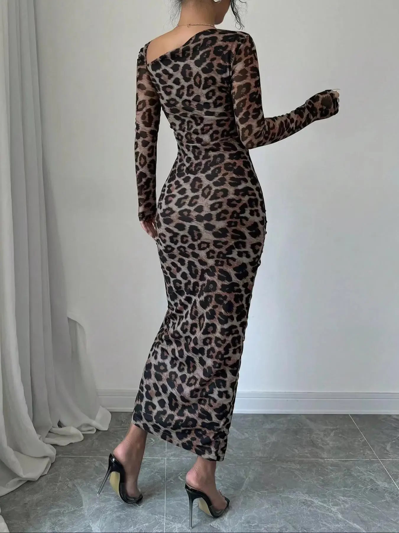Sexy Leopard Print Women's Dresses Fashion Ruffled Sexy Slit Party Dress For Women Spring Summer  Bodycon Package hip Vestidos