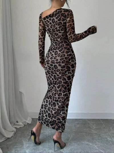 Sexy Leopard Print Women's Dresses Fashion Ruffled Sexy Slit Party Dress For Women Spring Summer  Bodycon Package hip Vestidos