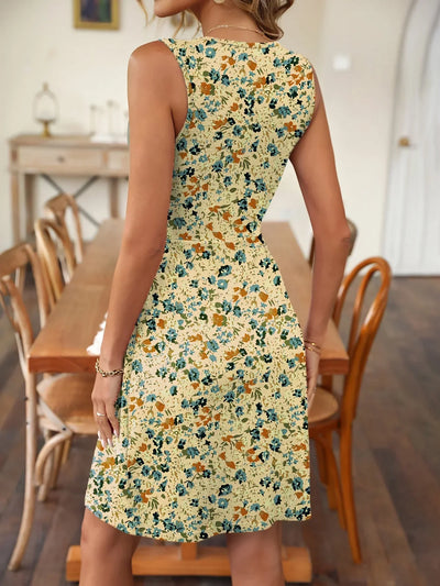 Women's Spring Deep V Neck Sleeveless Floral Sundresses with Pockets Flowy Summer Dresses for Women 2025