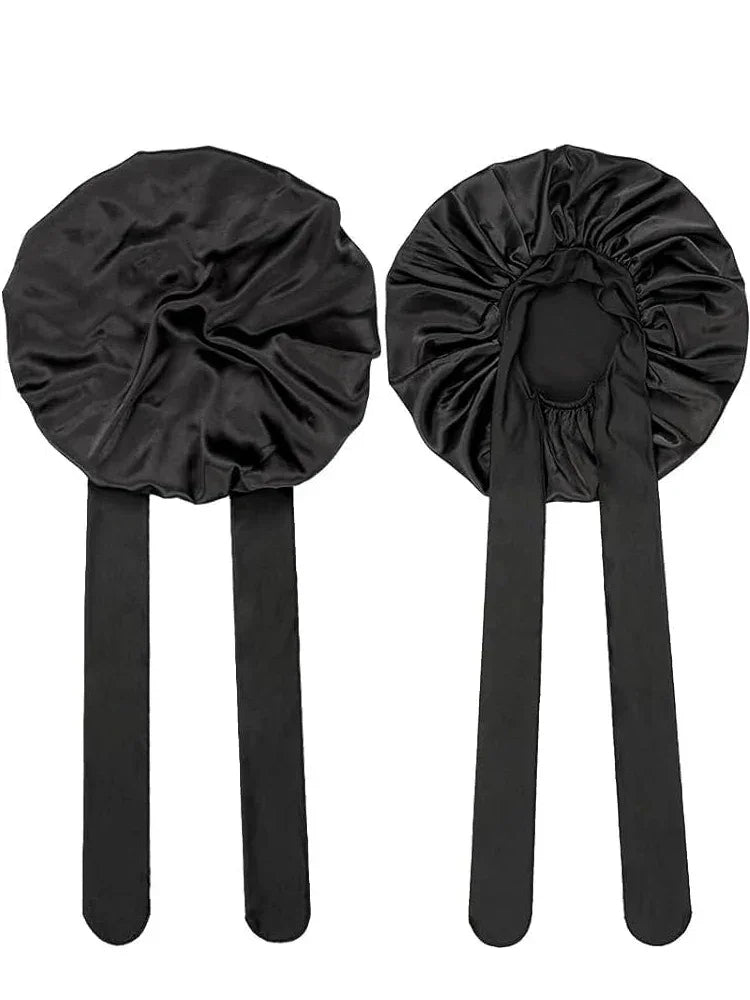 Silk Bonnet For Women Large Sleeping Cap For Hair Care Soft Satin Bonnets With Wrap Tie No Frizz No Fly Aways Hair Bonnets LOGO
