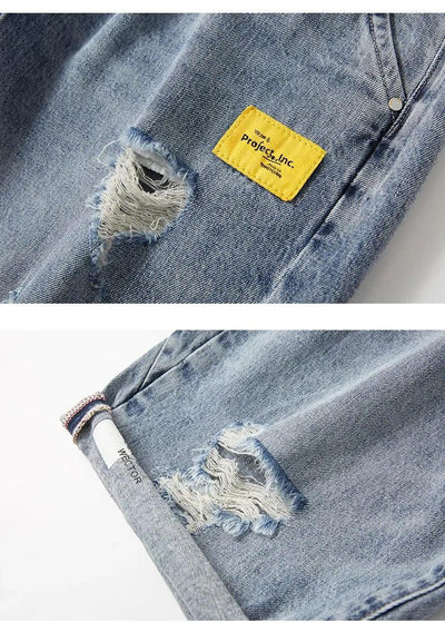 Summer Denim Shorts For Men Trendy Ripped Elastic Waist Loose Fit Casual Jeans 5 Minute Length Middle Pants