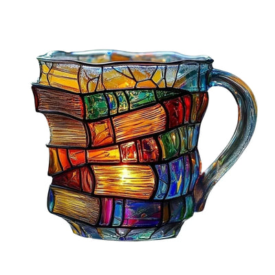 Painted Book Coffee Mug Novelty Drinking Cups Book Stack Coffee Cup Glass Tea Milk Drinking Cup Breakfast Milk Cup Tea Cup