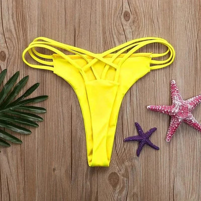 Sexy Bikini Thong Women Swimsuit Solid Hollow Out Low Waist Swimming Trunks Summer 2025 New Spice Girl Beach Vacation Bikinis