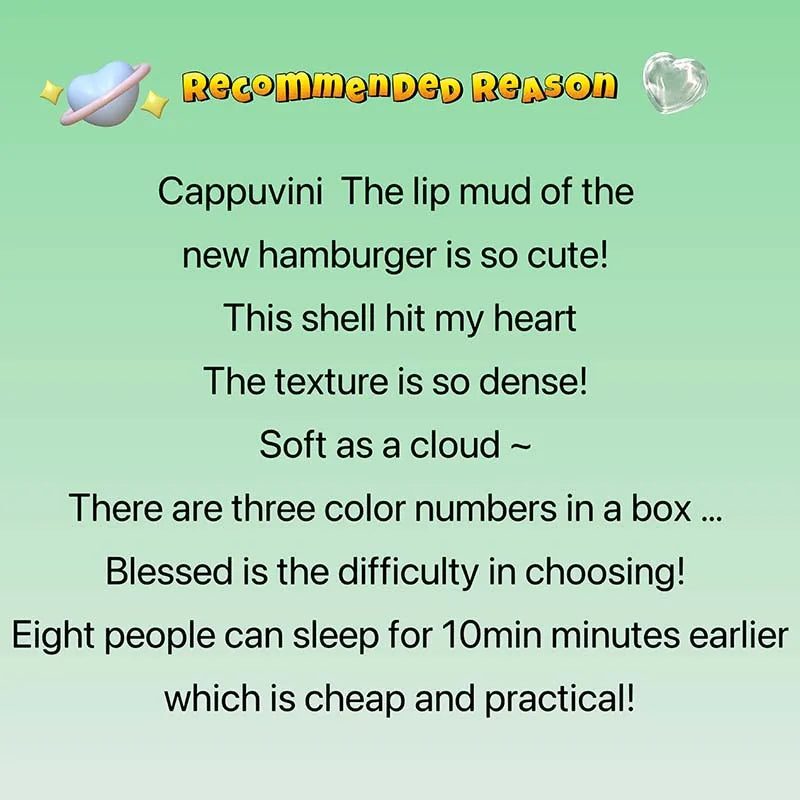 Cappuvini Butter Hamburger Lip Mud Matte Soft Mist Cute Hamburger Whitening Makeup Lipstick Valentine's Day