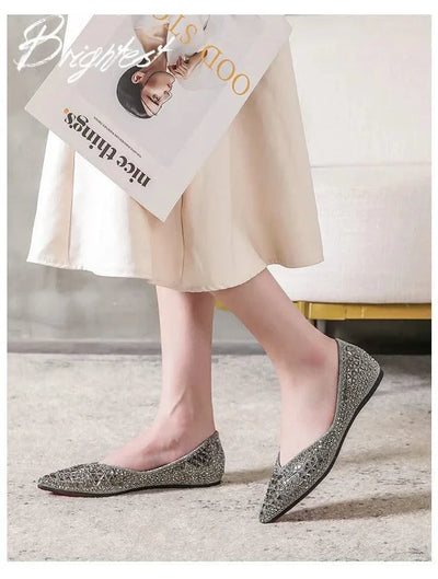 Women's Ballet Rhinestones Flats Female Plus Size 43 Slip on Boat Shoes Chaussure